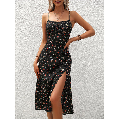 Robe Longue Fendue à Bretelles