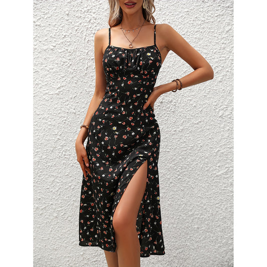 Robe Longue Fendue à Bretelles