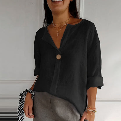 Blouse Décontractée Femme – Col V & Tissu Naturel