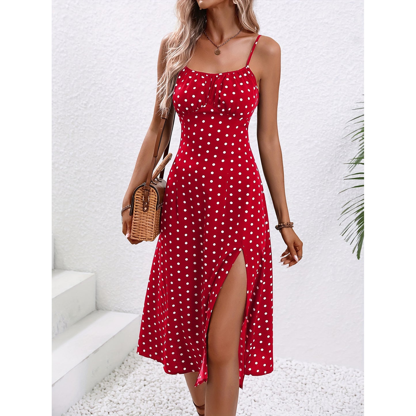 Robe Longue Fendue à Bretelles
