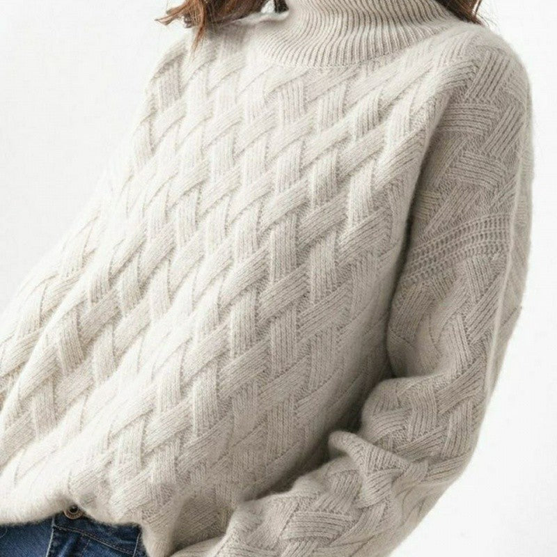 Pull épais tricoté à col roulé pour femme en automne