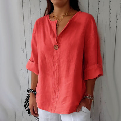 Blouse Décontractée Femme – Col V & Tissu Naturel